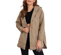 Genérico Women's Winter Trendy Lightweight Hooded Quilted Jacket, Casual Warm Long Trendy Puffer Coat for Everyday Wear (Khaki,XL)