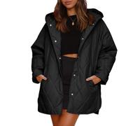 Genérico Women's Winter Trendy Lightweight Hooded Quilted Jacket，Jackets Winter Warm Long Sleeve Padded Puffer Coats (Black,XL)