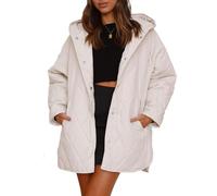 Genérico Women's Winter Trendy Lightweight Hooded Quilted Jacket, Long Jackets for Woman Lightweight Diamond Quilted Jacket (White,L)