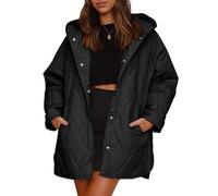 Genérico Women's Winter Trendy Lightweight Hooded Quilted Jacket, Long Jackets for Woman Lightweight Diamond Quilted Jacket (Black,L)