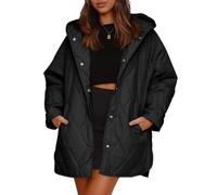 Genérico Women's Winter Trendy Lightweight Hooded Quilted Jacket, Women Casual Warm Long Sleeve Oversized Jackets (Black,L)