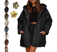 Genérico Women's Winter Trendy Lightweight Hooded Quilted Jacket, Women Casual Warm Longs Sleeve Jackets (Black,L)