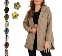 Genérico Women's Winter Trendy Lightweight Hooded Quilted Jacket, Women Casual Warm Longs Sleeve Jackets (Khaki,XL)