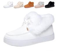 Genérico Womens Winter Warm Bow Suede Platform Snow Boots, Fur Lined Ankle Loafers Slip on Fuzzy Lightweight Casual Flat Boots (White Mid Top,36)