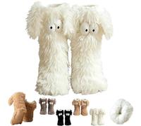 Genérico Women's Winter Warm Fuzzy Non-Slip Slipper Sock with Cute Big Eyes, Thick Fleece Home Cozy Socks (White)