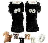 Genérico Women's Winter Warm Fuzzy Non-Slip Slipper Sock with Cute Big Eyes, Thick Fleece Home Cozy Socks (Black)