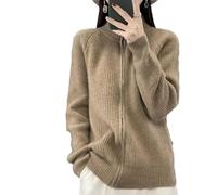 Genérico Women's Wool Knitting Sweater Turtleneck Zipper Cardigan Full Zip Mock Neck Thick Warm Wool Sweater for Women 2026 (Khaki,Talla única)