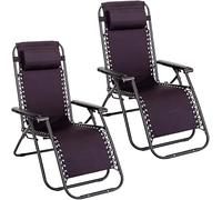 Genérico Wonduu Pack de 2 Sillas Tumbona Gravedad Cero - Reclinables con Bloqueo de Seguridad - Tejido Oxford y Acero - Uso Interior y Exterior - con Cojín Reposacabezas (2, Negro)
