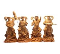 Genérico Wood Carved Four Heavenly Kings Statue, Temple Deva Guardian Deity, Handcrafted Wood Figurine for Home Decor Prayer
