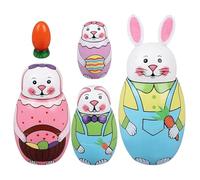 Genérico Wood Rabbit Nesting Dolls - 5 Piece Handmade Wooden Bunny Set, Russian Style Stacking Figurines | Cute Animal Decorative Toys For Children, Adults, Collectors, Classroom Learning, Display