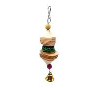 Genérico Wooden Bird, Hangable Bite, Natural Materials Colorful Beads Interactive Bells Durable Design Easy Installation Mental Stimulation, Toys Bell for Love Birds Finches 5.91x1.57inches