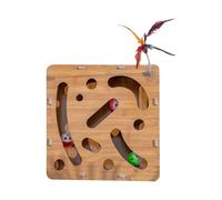 Genérico Wooden Cat Puzzle Toy, Cat Toy Box with Balls & Teaser Wand, Wood Material, Mentally Stimulating Kitten Midget For Hunting Play, Boredom Prevention, 11.02x11.02x2.76 In, 1-Pack