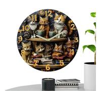 Genérico Wooden Cat Wall Clock - 12 Inch Silent Retro Clock, Cat Shaped Decorative Timepiece with Quiet Sweep Movement, Wooden Bookshelf Decor Watch for Living Room Kitchen Office Bathroom Travel