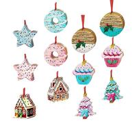 Genérico Wooden Christmas Ornaments,24 Pieces Easy To Mount Holiday Decoration,2D Double-Sided Printing Donut Cake Exquisite Christmas Tree Decorations | For Winter Holiday Party Home Window