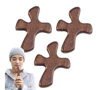 Genérico Wooden Crosses - Set Of 3 Handheld Praying Crosses 10.5x8x1.5cm | Portable Comforting Crucifix For Prayer And Meditation | Wood, Light Brown, Dark Brown