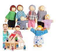 Genérico Wooden Doll House Figures - 8 Piece Bendable Family Play Dolls, Pretend Play Toy for Preschoolers, Boys and Girls, Nursery and School Role Playing, Home Learning