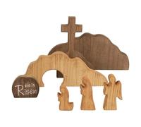 Genérico Wooden Easter Decorations, Christian Empty Figurine, 6x4 Inches Tomb with Natural Grain, Tabletop Cross Ornament, Religious Statue with Style, Holy Decor for Mantle and Office