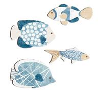 Genérico Wooden Fish Decor, Nautical Wall Sculpture, Coastal Hanging Ornament, Set of 4 Vintage Designs, Ready to Rustic Style, for Indoor Outdoor Beach Lake House Display