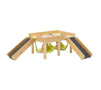 Genérico Wooden Hamster Hammock Castle - Two Tier Small Animal Shelter For Rest, Natural Chew Safe Structure with Detachable Hanging Bed, Pet Habitat Furniture For Dwarf Hamster Gerbil Ferret Indoor