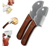Genérico Wooden Handled Household Scallion Slicer, 3-1 Multi-Functional Butter Knife with Built-in Bottle Opener, Stainless Steel Blade, Spreader & Shredder for Bread, Toast (2Pcs)