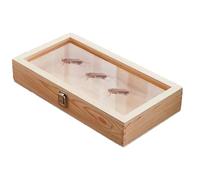Genérico Wooden Jewelry Box - Wood Acrylic 38x22x5.5cm | Specimen Showcase Bracelet Display Tray Organizer | Jewelry Storage Box With Transparent Lid For Earrings Home Desk Gift