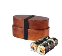 Genérico Wooden Lunch Box | 19x10x9.8cm, Double-Layer | Japanese Oval Box With Divider | Portable Food Container For School, Office & Picnic