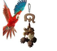 Genérico Wooden Nut & Pine Cone Chewing For Small/Medium Parrots | 11 Inch Natural Foraging Toy | Beak Grinding Treat Dispenser For Birds | Cockatiel Lovebird Cage Accessory