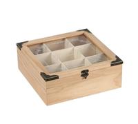 Genérico Wooden Tea Box, Tea Bag Holder with 9 Compartments, Decorative Teabox Organizer, 9.45x9.45x3.54 inches Storage Container Display Station, for Friends, Lovers, Coworkers