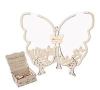 Genérico Wooden Wedding Guest Book - Butterfly Photo Frame Guestbook Alternative | Rustic Reception Keepsake Sign Board | Decorative Memory Display For Wedding Bridal Shower Use