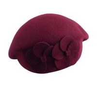 Generico Wool Beret Hat Soft Keep Warm Solid Color French Beret with Flowers Decor Festoni 1 Año, Vino, Talla única