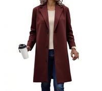 Genérico Wool Coat, Women Lapel Button Down Pea Coats for Women, Winter Long Sleeve Office Work Long Wool Pea Overcoat (01#wine,M)