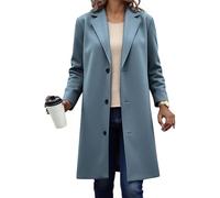Genérico Wool Coat Women Lapel Button Down Pea Coats for Women Work Long Wool Pea Coat Overcoat Winter Long Sleeve Office (Navy Blue,3XL)