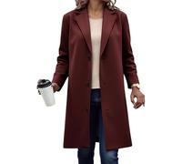Genérico Wool Coat Women Lapel Button Down Pea Coats for Women Work Long Wool Pea Coat Overcoat Winter Long Sleeve Office (Wine Red,S)