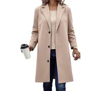 Genérico Wool Coat Women Lapel Button Down Pea Coats for Women Work Long Wool Pea Coat Overcoat Winter Long Sleeve Office (Khaki,XXL)