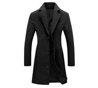 Genérico Wool Coat Women Lapel Button Down Pea Coats for Women Work Long Wool Pea Coat Overcoat Winter Long Sleeve Office (Black,3XL)