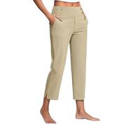 Genérico Work Pants for Women Summer High Waisted Stretchy Capris Dressy Casual Golf Capri Pants Pull On Slacks with Pockets (Apricot,S)