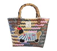 Genérico Woven Beach Bag, Dachshund Straw Handbag Tote for Shopping Work Travel Outdoor Picnics Wedding Dates and Daily Use, Stylish Woven Basket Purse for Women and Girls 22x21x12cm