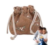 Genérico Woven Bucket Bag, Drawstring Bucket Purse, 16.14 Inches Summer Woven Beach Bag with Spacious Interior, Lightweight Durable Material, Buckets Handbag for Vacation Travel Shopping Party