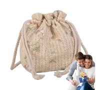 Genérico Woven Bucket Bag, Drawstring Bucket Purse, 16.14 Inches Summer Woven Beach Bag with Spacious Interior, Lightweight Durable Material, Buckets Handbag for Vacation Travel Shopping Party