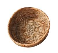 Genérico Woven Fruit Basket - 20.5x20.5x6.5cm Round Rattan Fruit Bowl, Serving Storage Basket, Durable Rustic Design, Kitchen Dining Room Living Rooms Tabletop Shelf Bread Fruits Vegetable Snack