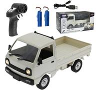 Genérico WPL D12 1/16 RC Mini Camión, 2.4GHz Remoto, Baterías Duales, RWD, Blanco Coche teledirigido con Faros LED para Adultos