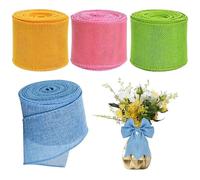 Generico Wrapping Burlap Ribbon - Easter Spring Wired Riibbon | 4 Rolls Holiday Wired Edge Ribbons Colorful Decorative Ribbons for Packages, Vases, Baskets