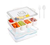 Genérico Wrohto Divided Snack Tray with Lid, 8-Compartment Cooling Food Container, 1600g Food Grade PET Reusable Platter for School Lunch Picnic Hiking Camping Outdoor Travel and Beach Use