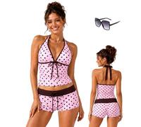 Genérico Y2k Cute Polka Dot Tankini Swimsuit for Women, 2 Piece Vintage 2000s Retro Summer Beach Bikini Set with Shorts (Lotus Pink,S)