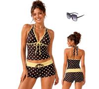Genérico Y2k Cute Polka Dot Tankini Swimsuit for Women, 2 Piece Vintage 2000s Retro Summer Beach Bikini Set with Shorts (Yellow,XL)
