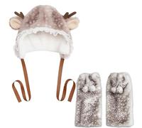 Genérico Y2K Deer Costume for Women Accessories, Soft Warm Brown Faux Fur Leg Warmers with Animal Print, for Outdoor Activities (Leg+Hat(A))