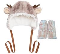 Genérico Y2K Deer Costume for Women Accessories, Soft Warm Brown Faux Fur Leg Warmers with Animal Print, for Outdoor Activities (Leg+Hat(D))