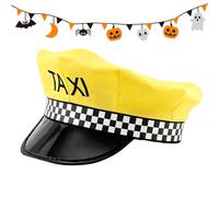 Genérico Yellow Taxi Driver Hat For Adults - Classic Cabbie Costume Headwear With Checkered Band And Taxi Patch, Wide Brim Novelty Hat For Halloween Cosplay 80s Party Carnival, Unisex Size