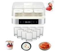 Genérico Yogurtera De Acero Inoxidable, Control Digital De Temperatura Y Tiempo, Máquina De Fermentación Multifunción, 9 Vasos De Vidrio De Gran Capacidad, Postres Caseros Saludables