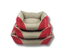 Genérico YOMMY Camas para Mascotas Cuadradas de Pana y Polar, Rojo/Beige, con Almohada Extraíble, Pack de 3 Tamaños S/M/L (45x60cm, 55x70cm, 65x80cm)